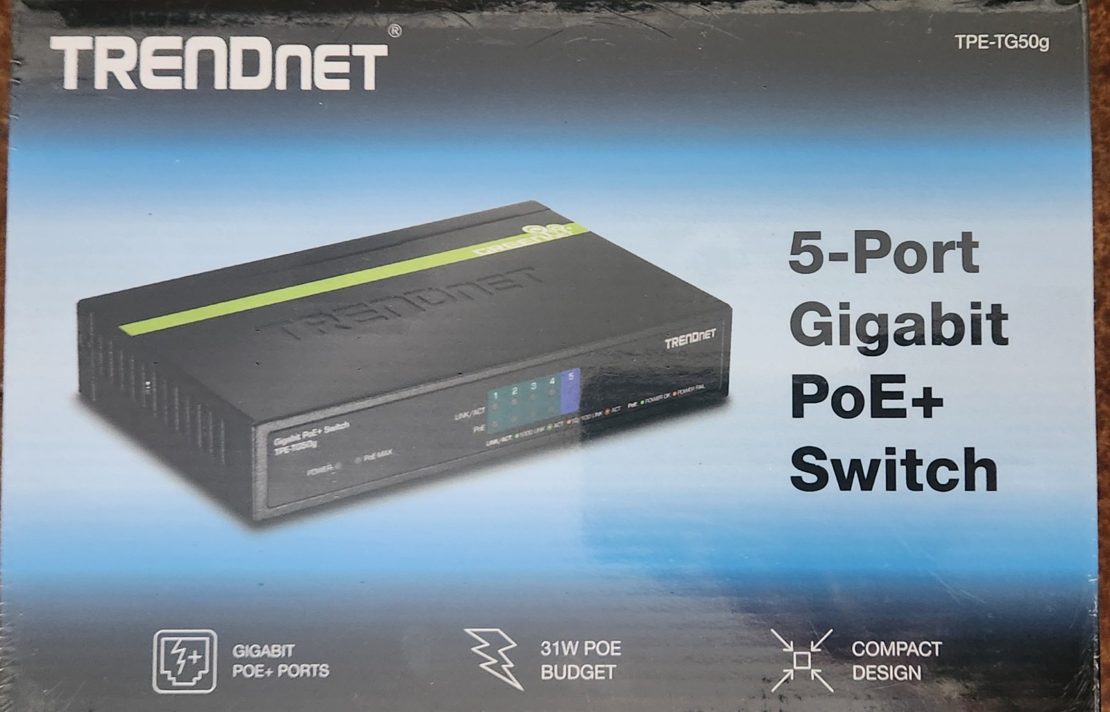 NEW TRENDnet TPE-TG50g 5-Port Gigabit PoE+ Switch