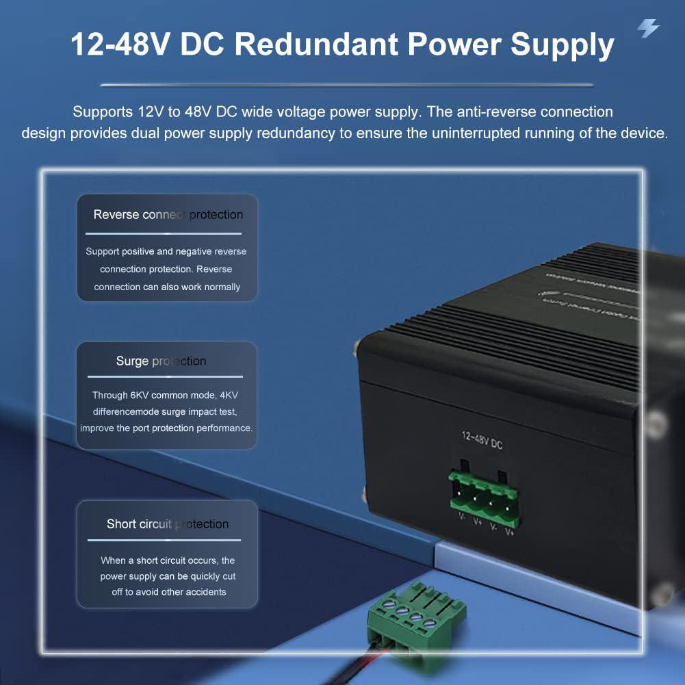 10 Port RJ45 10/100/1000Mbps Din Rail Mount Outdoor Ethernet Switch w/ 12-48V DC