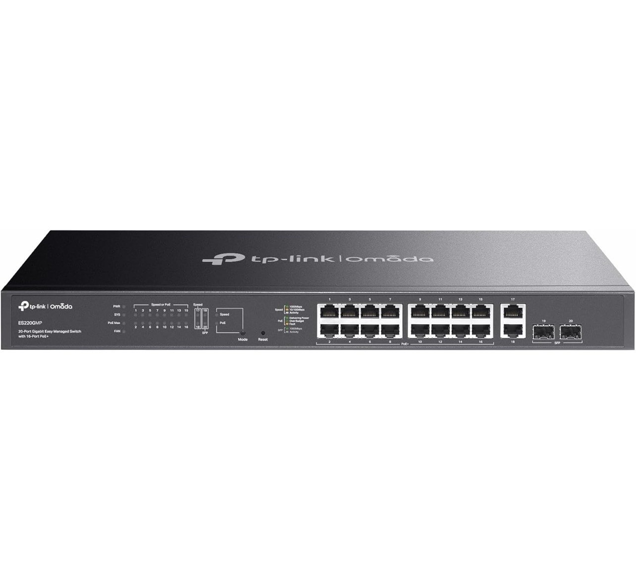 TP-Link ES220GMP | Omada 20-Port Gigabit Easy Managed Switch | 16-Port PoE+