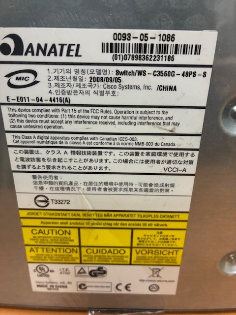 Cisco Catalyst 3560G PoE-48 Ethernet Switch WS-C3560G-48PS-S w/ Power Cord