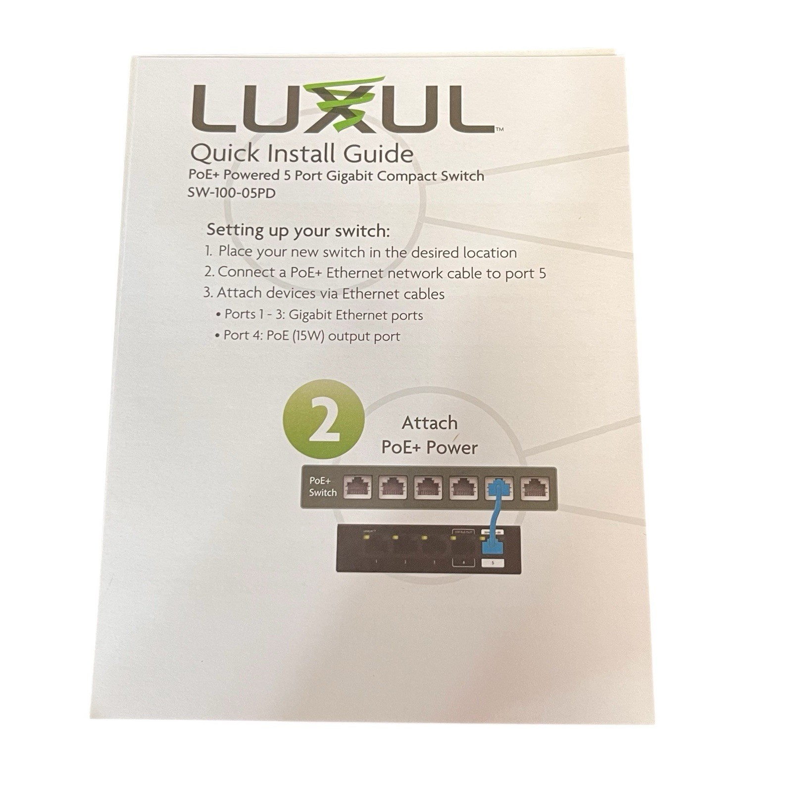 NIB Luxul PoE+ Powered 5 Port Gigabit Compact Switch SW-100-05PD Black