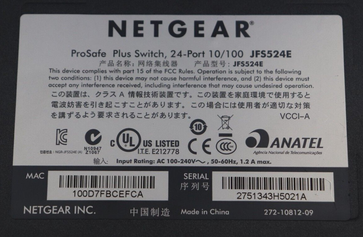 Netgear ProSafe Plus JFS524E 24-Port Fast Ethernet Unmanaged Switch