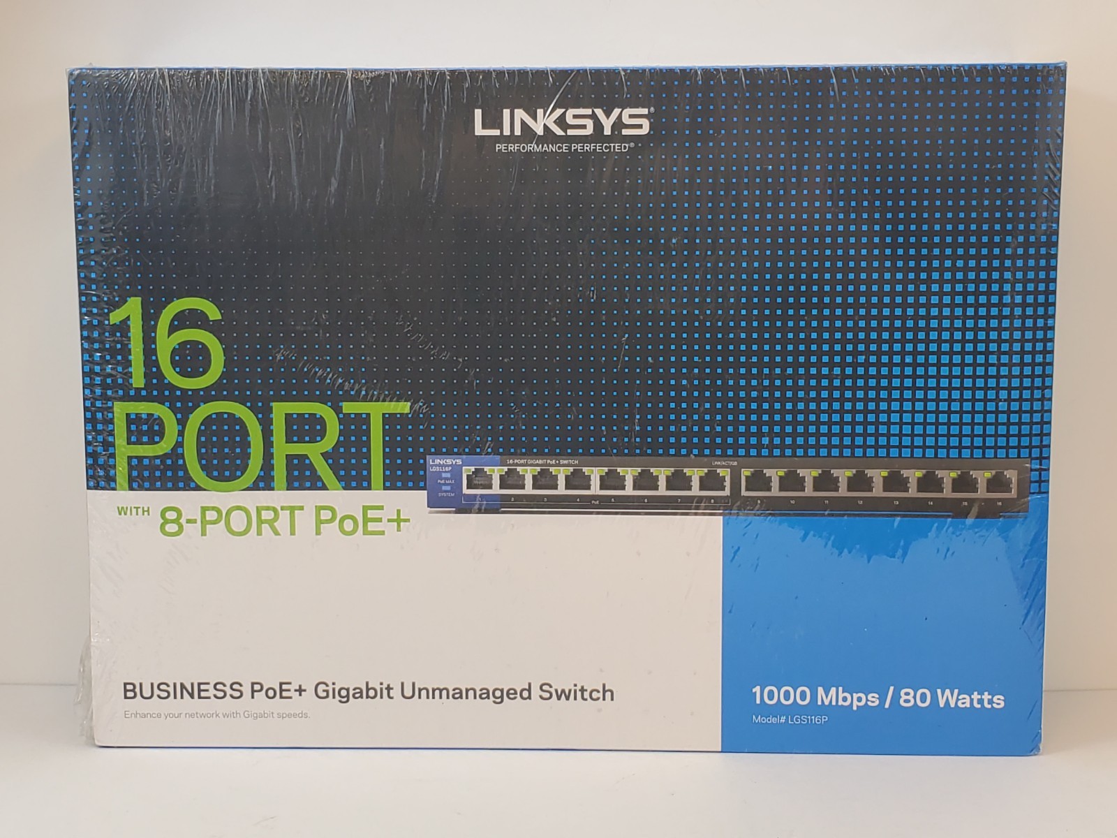 Linksys LGS116P 16-Port With 8 PORT POE+ Gigabit Unmanaged Switch 1000 Mbps 80 W