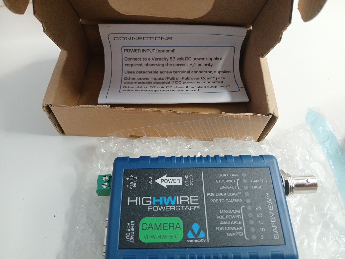 Veracity VHW-HWPS-C HIGHWIRE Powerstar Ethernet and PoE Over Coax Camera Unit
