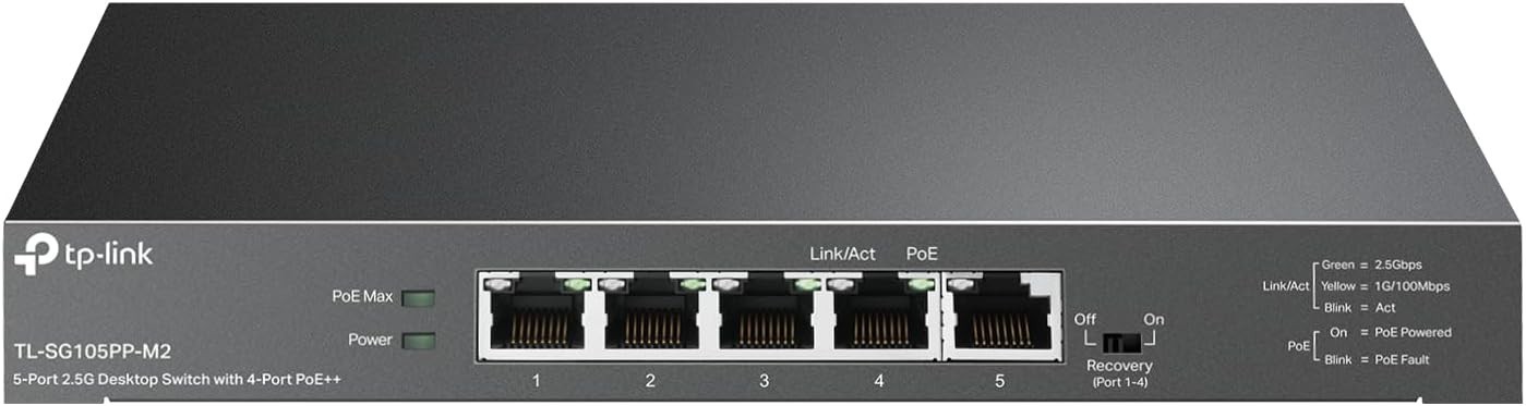 TP-Link TL-SG105PP-M2 – 5 Port 2.5 Gigabit Switch, Multi-Gigabit, 4 PoE++ Ports