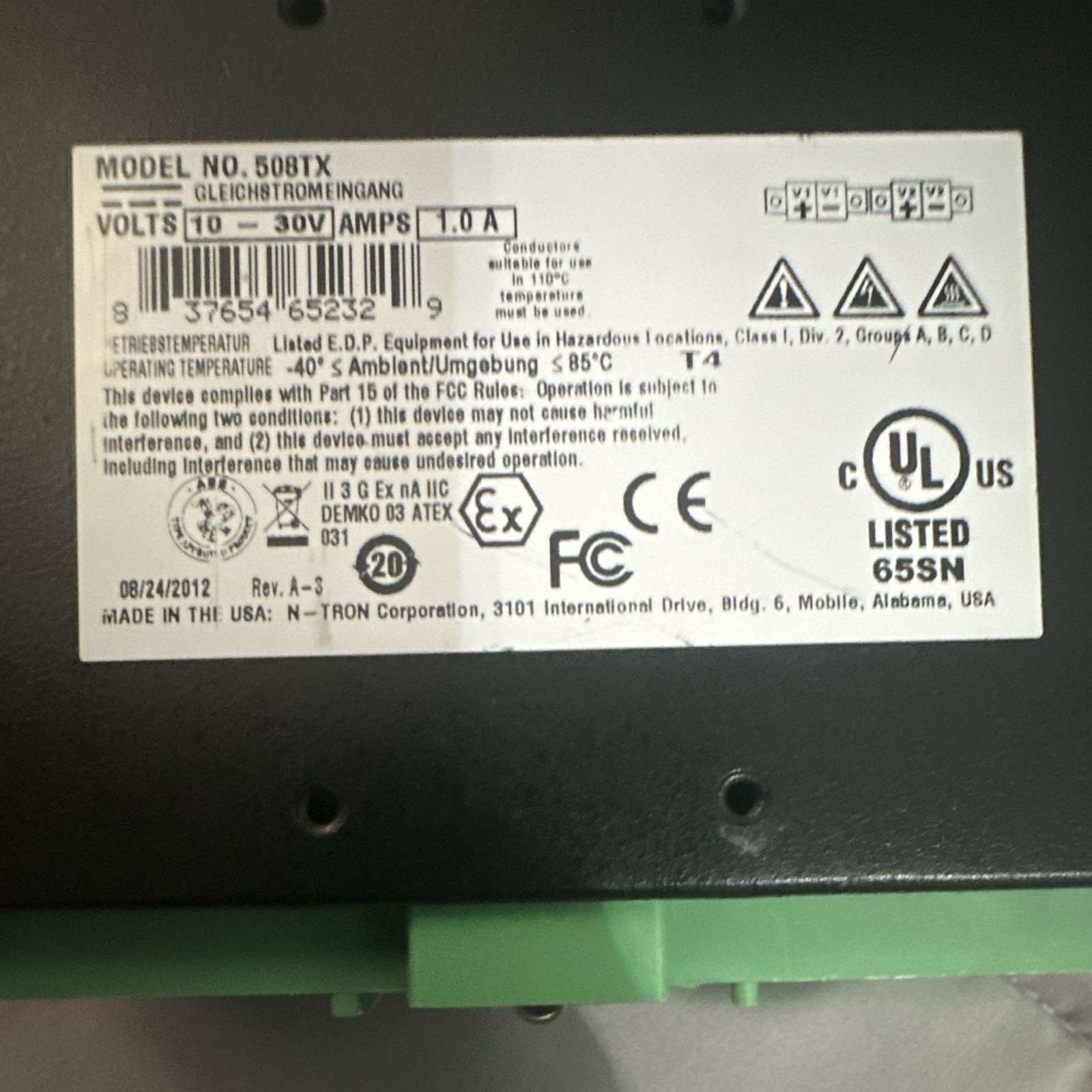 N-TRON 508TX 8-Port Unmanaged Fast Ethernet DIN Rail Switch RJ-45 RS-232
