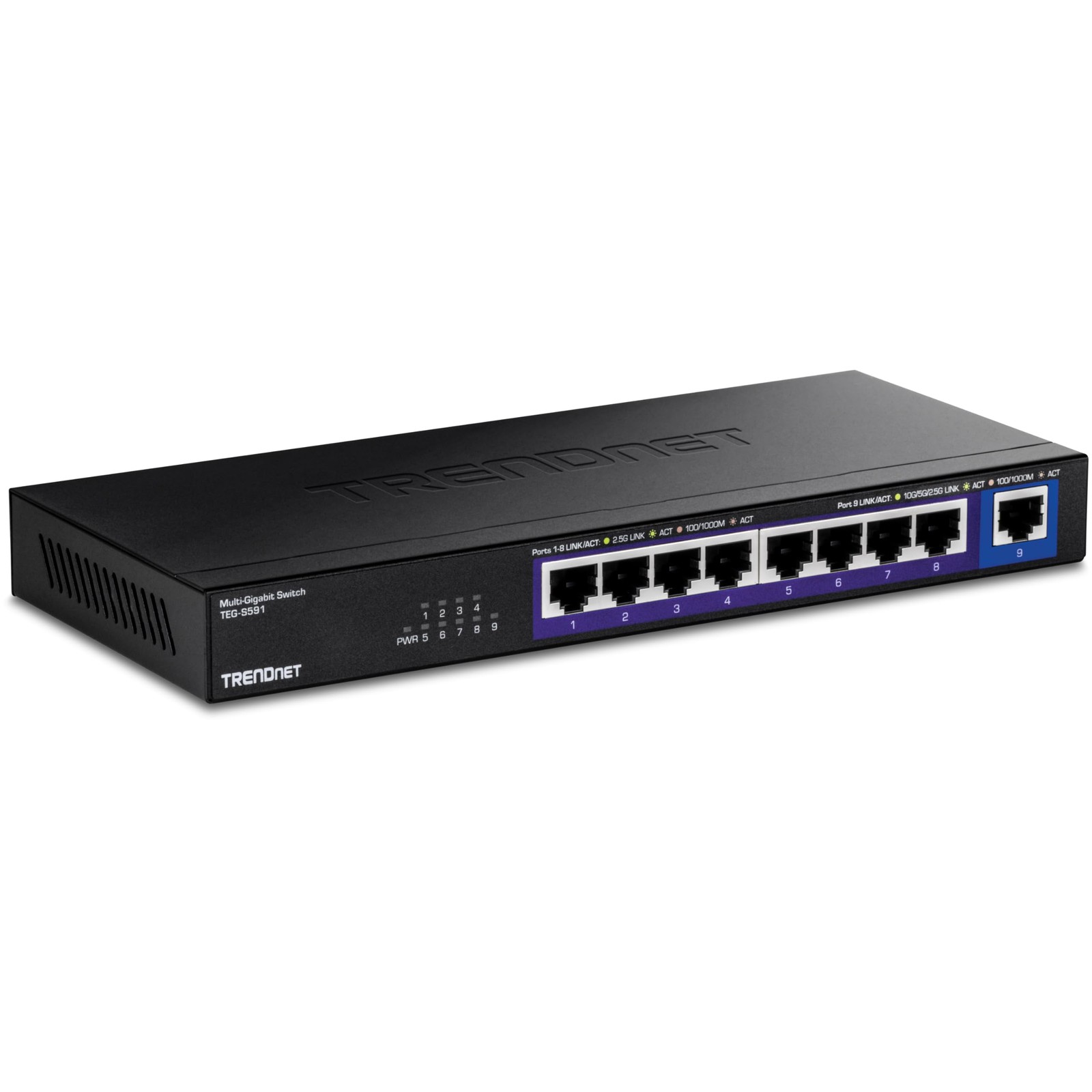 9-Port Multi-Gig Switch, TEG-S591, 8 x 2.5G RJ-45 Ports, 1 x 10G RJ-45 Port, …