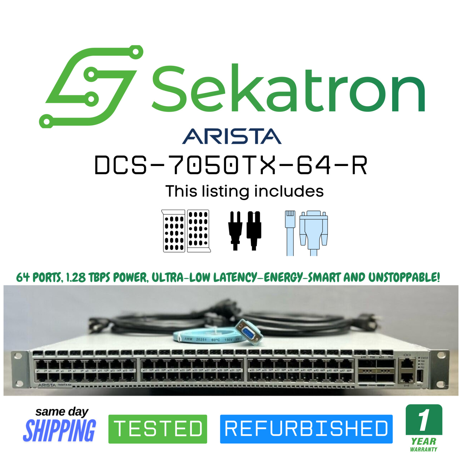 ♻️ Arista DCS-7050TX-64-R 10GbE 4x40GbE Uplinks R-F Airflow Switch⚡Fast Ship