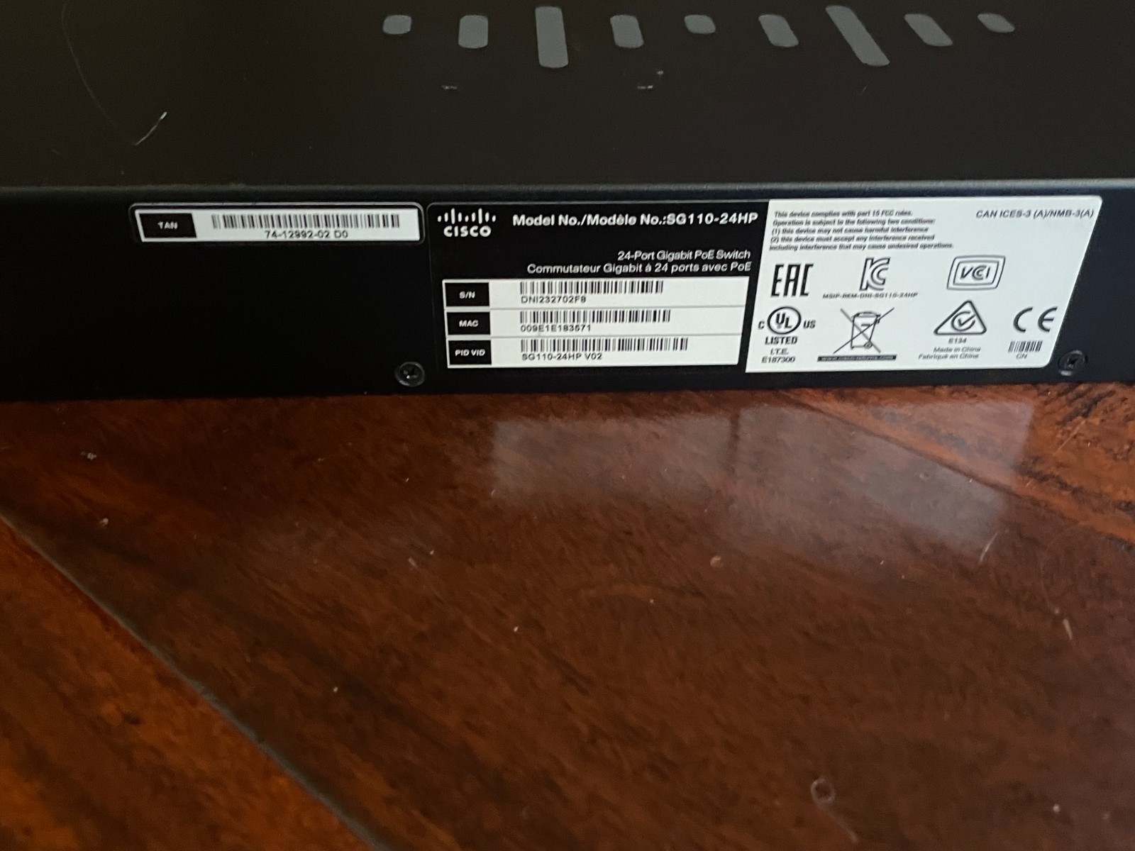 Used Cisco SG110-24P 24-Port Gigabit PoE Switch, pulled from office that closed