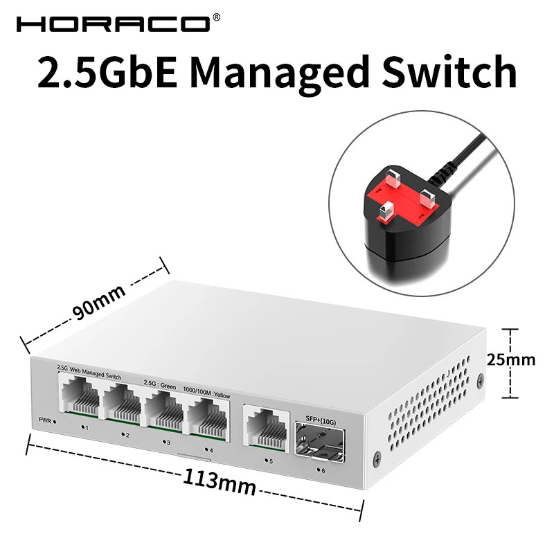 5-Port 2.5GbE Managed Network Switch 10G SFP+ Uplink 2500Mbps Ethernet Hub