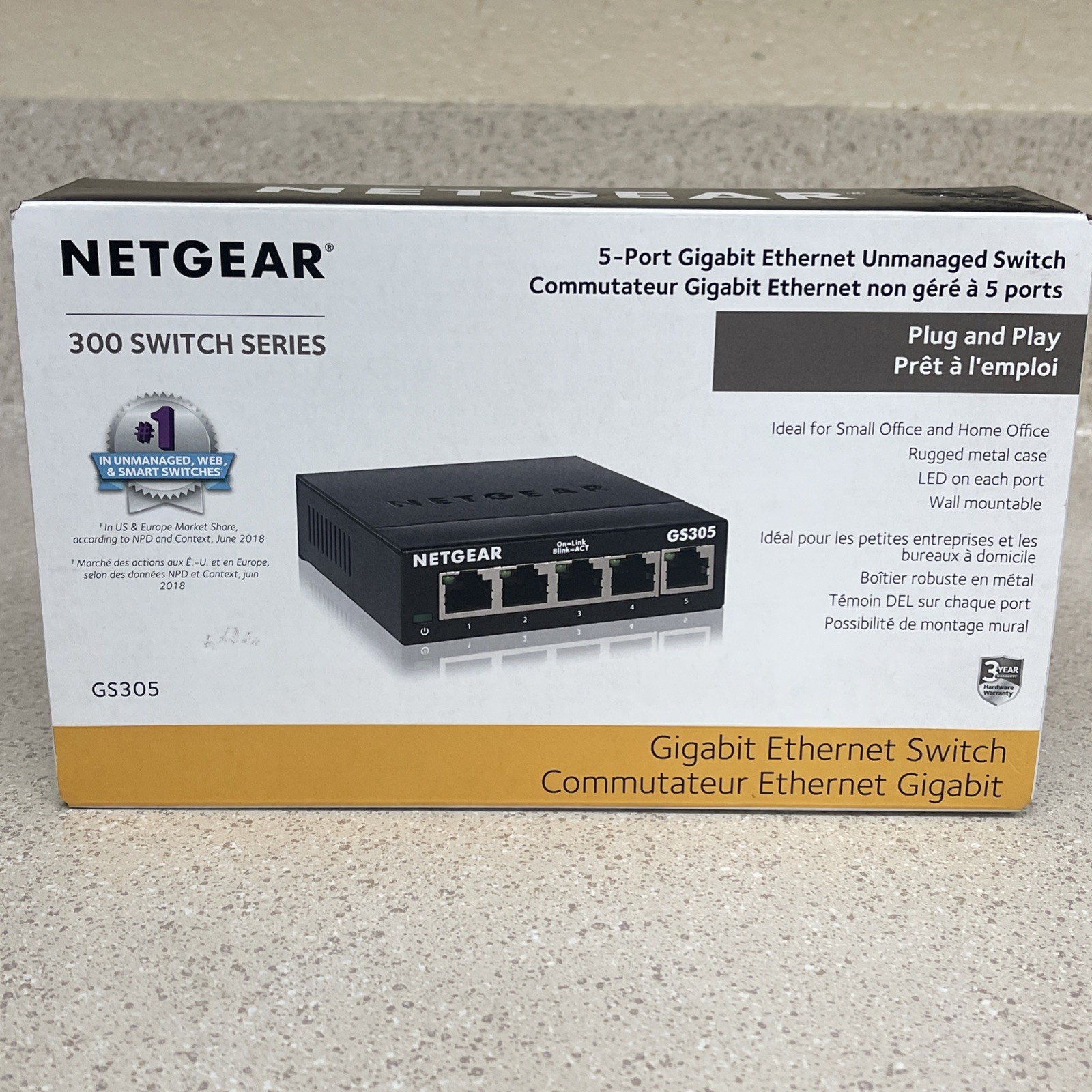 NETGEAR GS305-300PAS 5 PORT GIGABIT ETHERNET UNMANAGED SWITCH