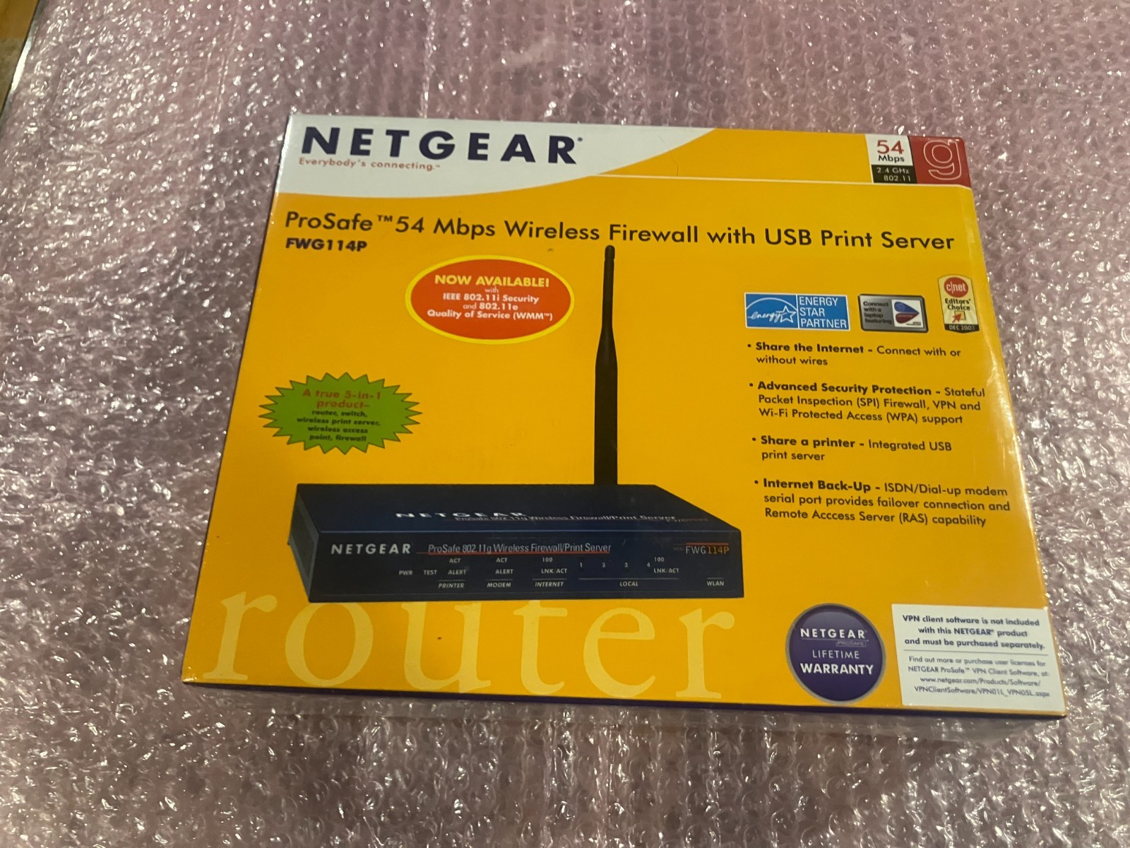 NETGEAR FWG114P ProSafe 802.11g Wireless VPN Firewall 4-Port 10/100 Switch NIB –