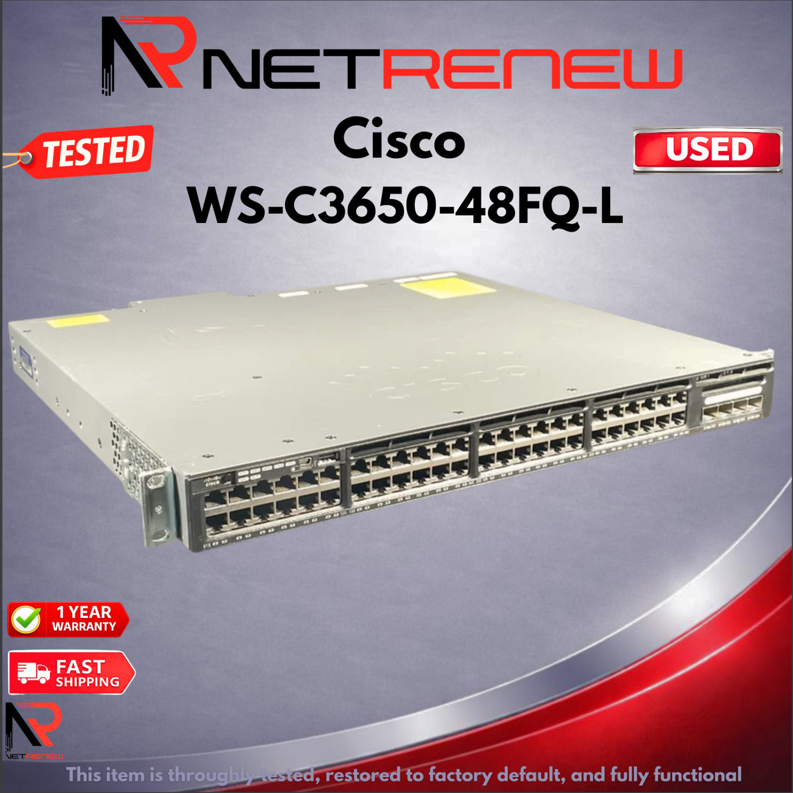 Cisco WS-C3650-48FQ-L 48 Port PoE+ 4x 10Gb SFP+ Switch