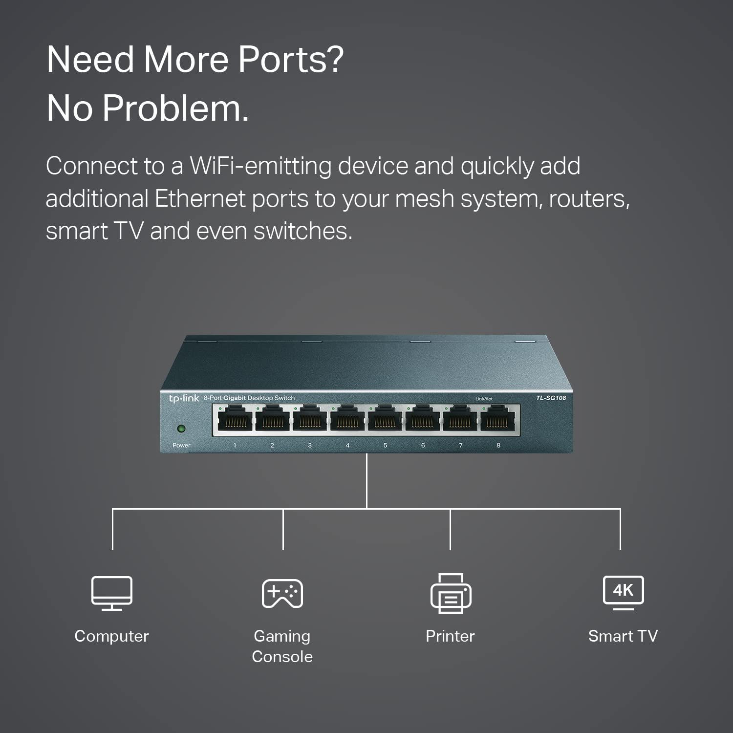 TP-Link 8 Port Gigabit Ethernet Network Switch – 8 Port, 1Gig, Black