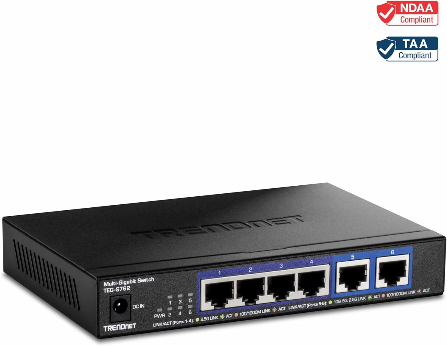 TRENDnet 6-Port 10G Switch 4 x 2.5G RJ-45 Base-T Ports TEGS762