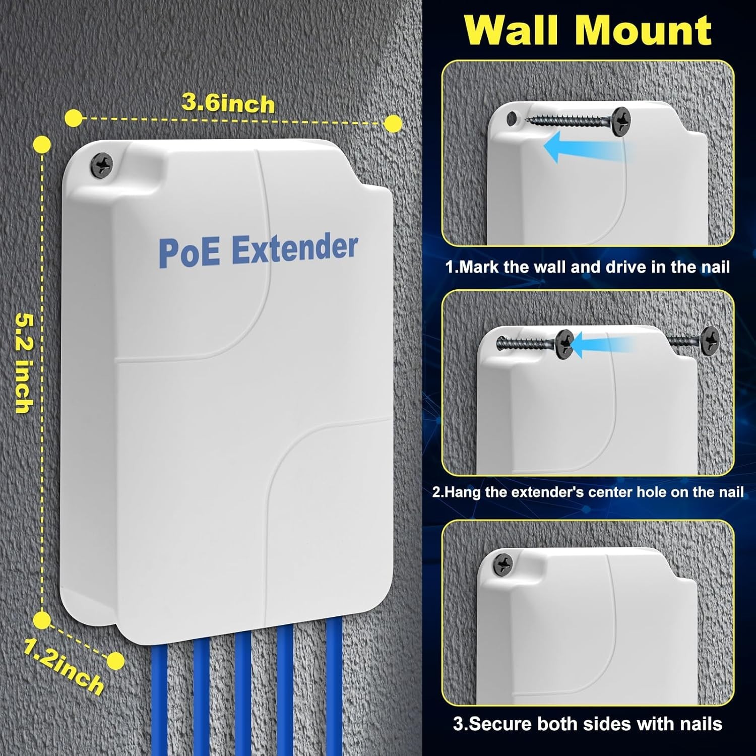 5 Port PoE Gigabit Extender Ethernet/PoE Power AP IEEE802.3af/at Power-in & out