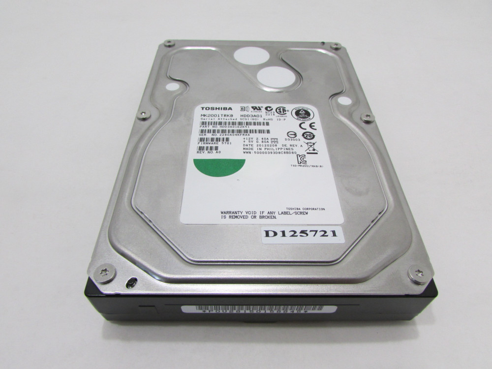Toshiba HDD3A01 2TB 7200RPM 3.5INCH 16MB BUFFER SAS-6GB/SEC INTERNAL HDD