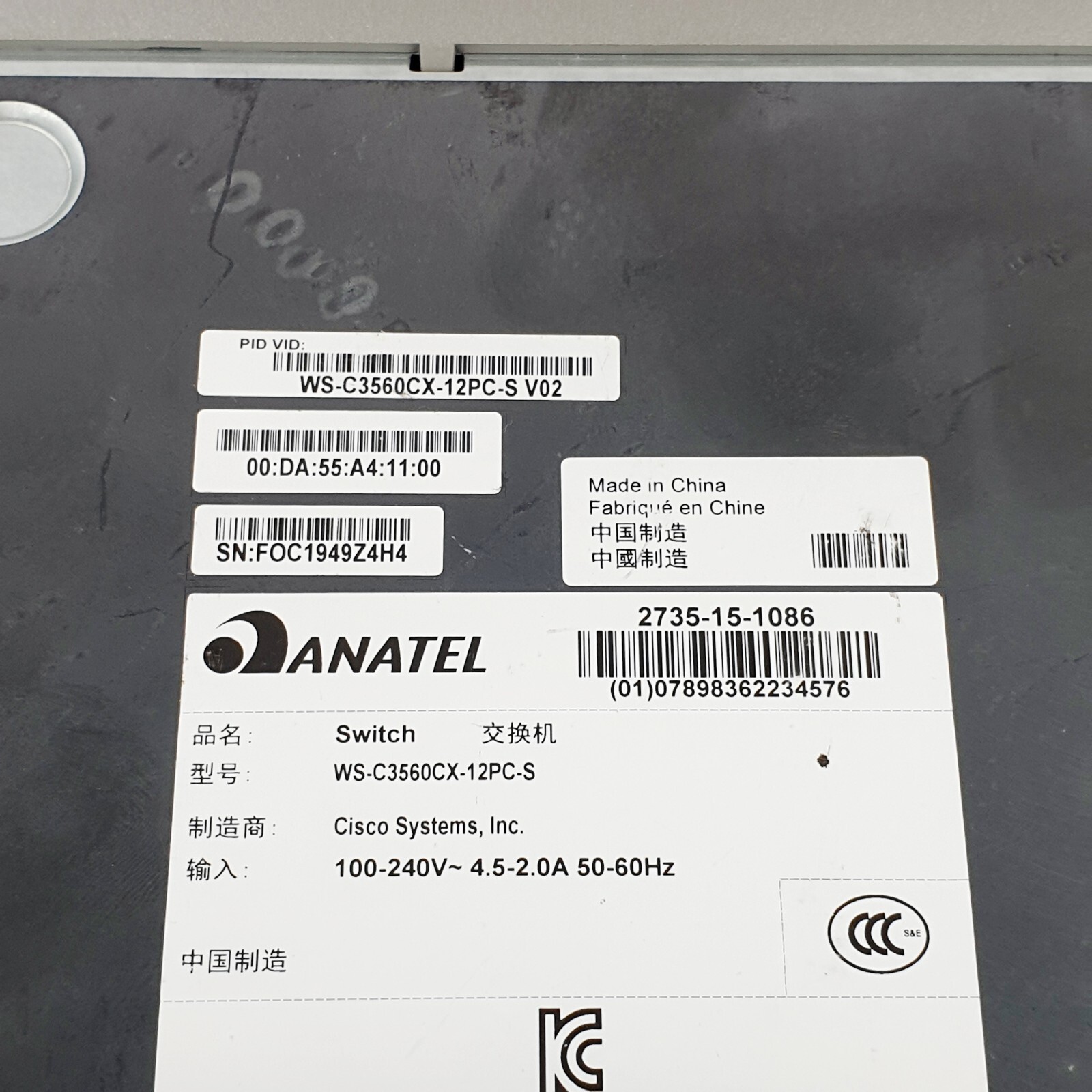 Cisco Catalyst 3560-CX WS-C3560CX-12PC-S 12-Port PoE Ethernet Switch