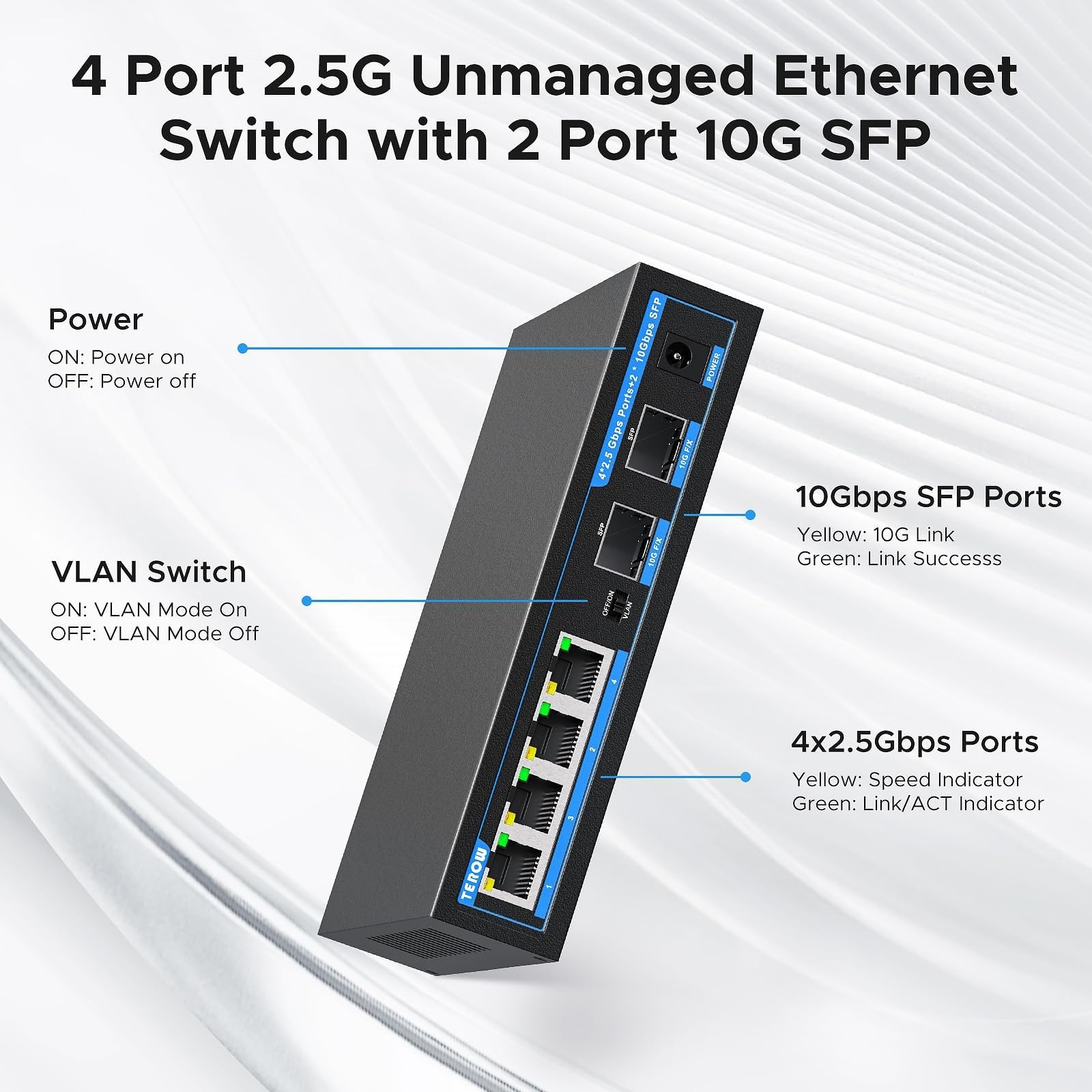 Network Ethernet Switch,2.5 Gigabit Portable, Plug&Play,Fanless Housing,Black…