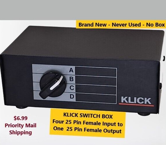 Brand New KLICK SWITCH BOX Four 25-Pin Female Input to One 25-Pin Female Output