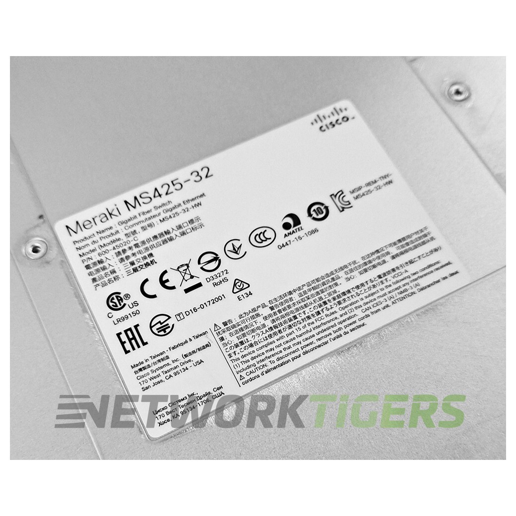 Cisco MS425-32-HW MS425 Series 32x 10G SFP+ Fiber 2x 40G QSFP+ Unclaimed Switch