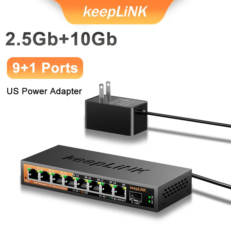 KeepLiNK 9-Port 2.5Gb Managed Switch 8×2.5G RJ45 + 1x10G SFP+ IGMP LACP