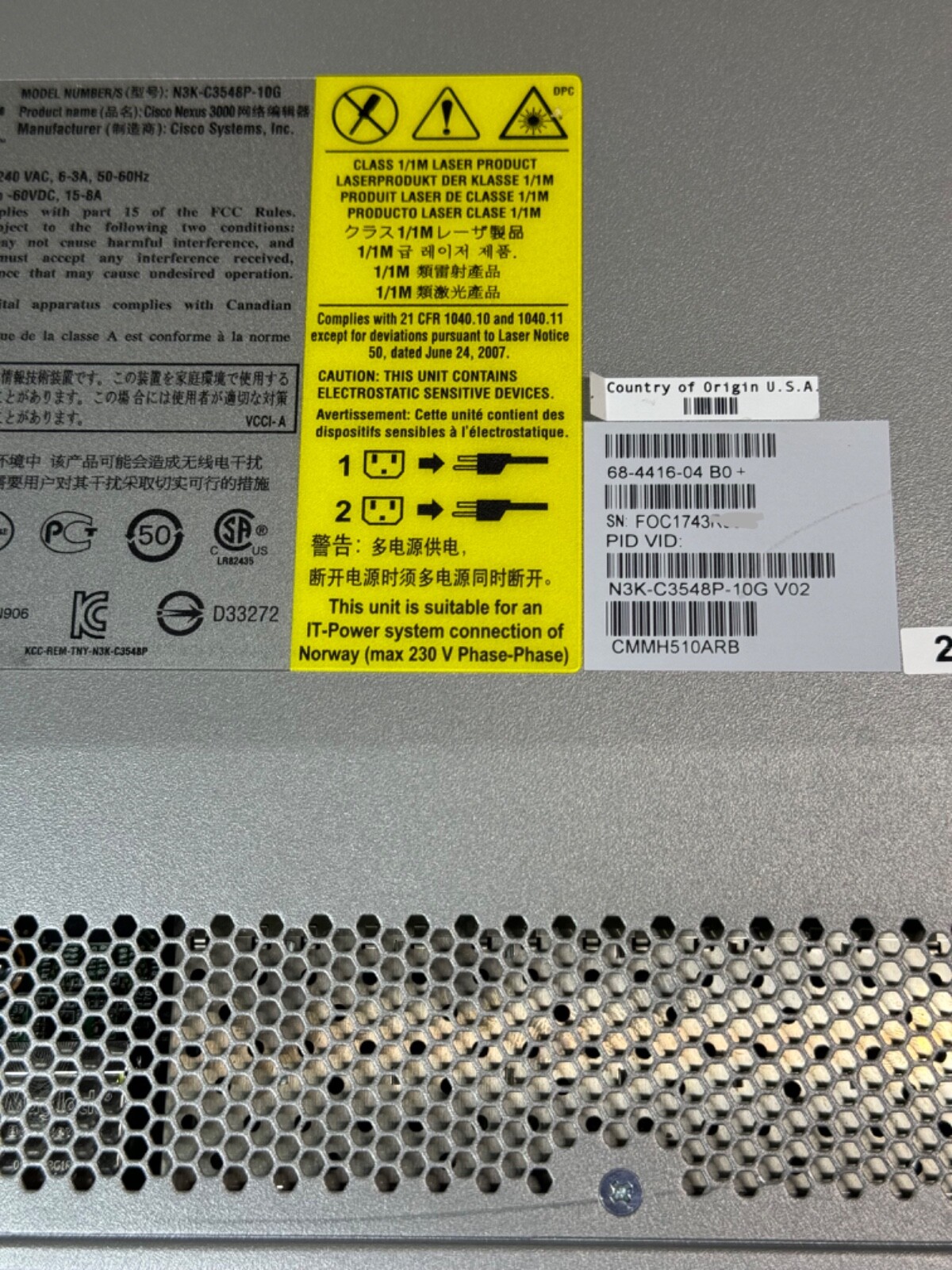 Cisco Nexus 3548P-10G N3K-C3548P-10G V02 48-Port SFP+ Switch w/ Dual Power
