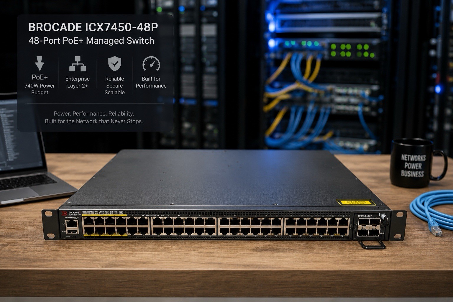 Brocade ICX7450-48P 48-Port PoE+ Enterprise Managed Network Switch