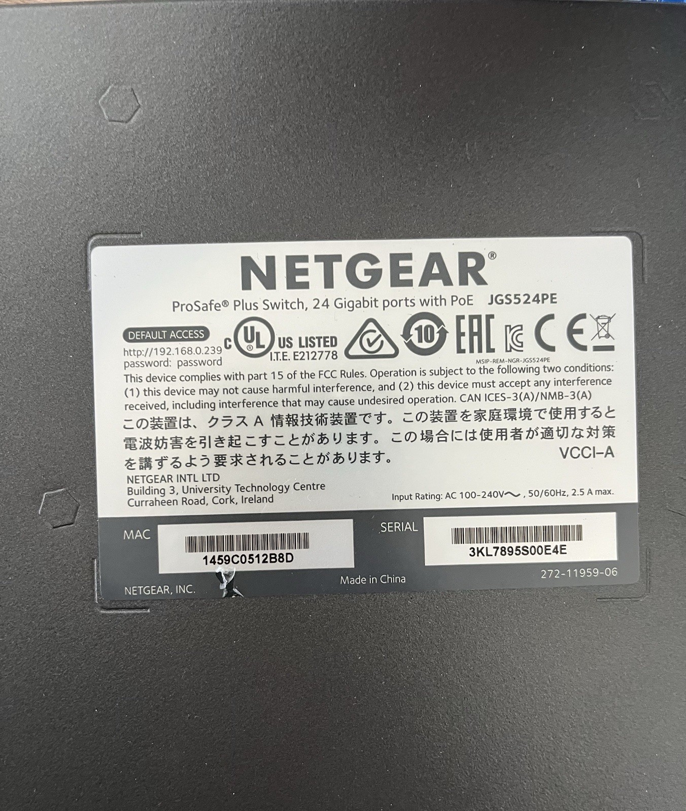 NETGEAR ProSafe Plus Switch With PoE JGS524PE With 24 Gigabit Ports