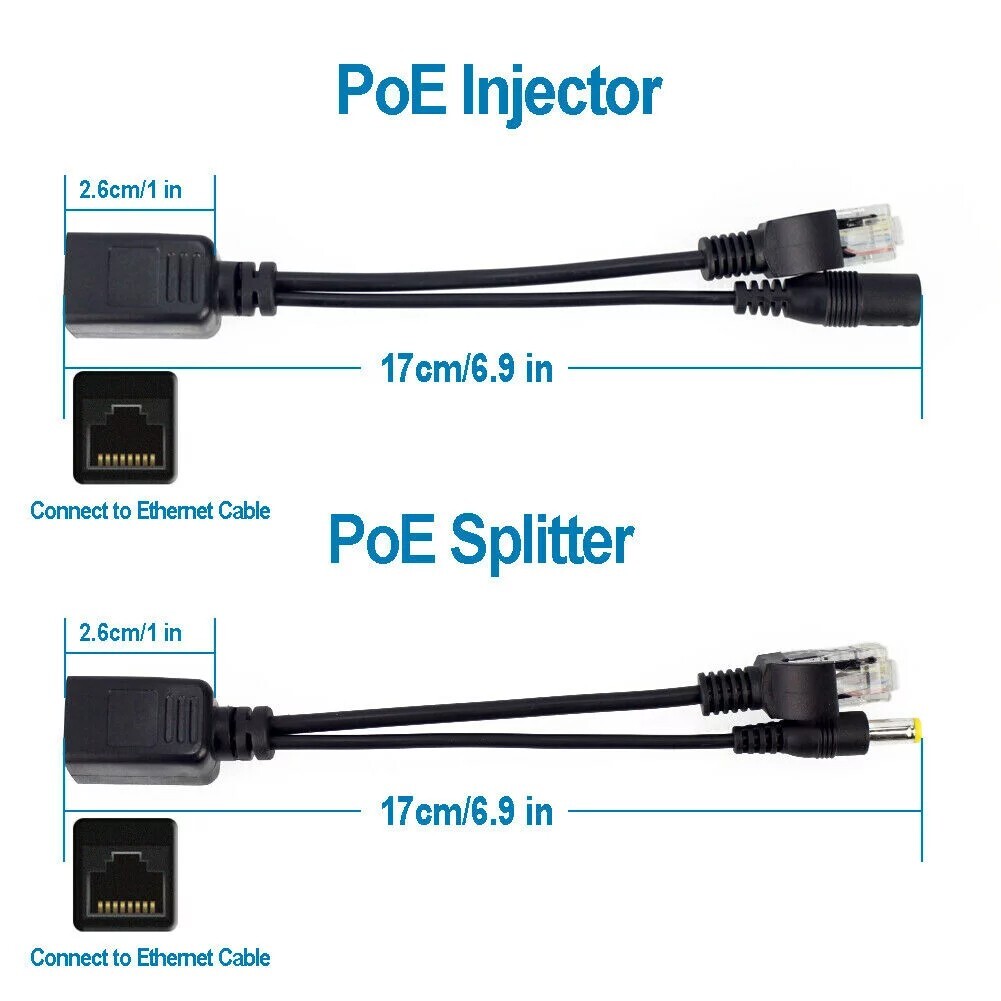 Passive Power Over Ethernet PoE Adapter Injector+ Splitter Kit 5v 12v 24v 48v