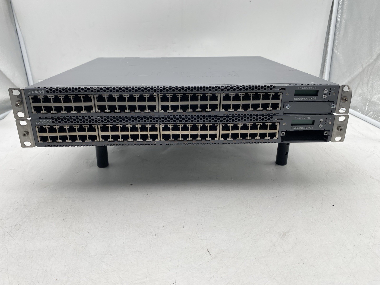 Lot of 2 Juniper Networks EX4300-48P PoE+ 48 Port Gigabit Ethernet Switch