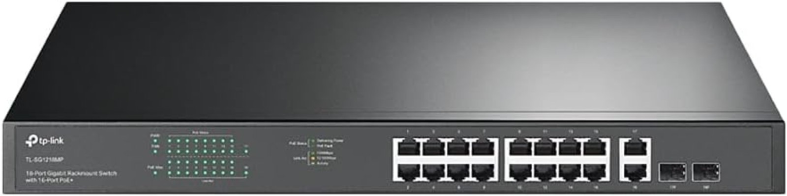 16 Port PoE+ Switch with 250W, High-Speed Connections, Metal Casing, Plug & Play