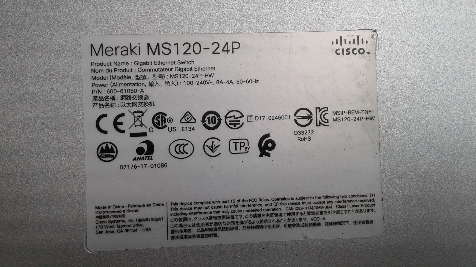Cisco Meraki MS120-24P-HW Cloud Managed / 24 Port Switch