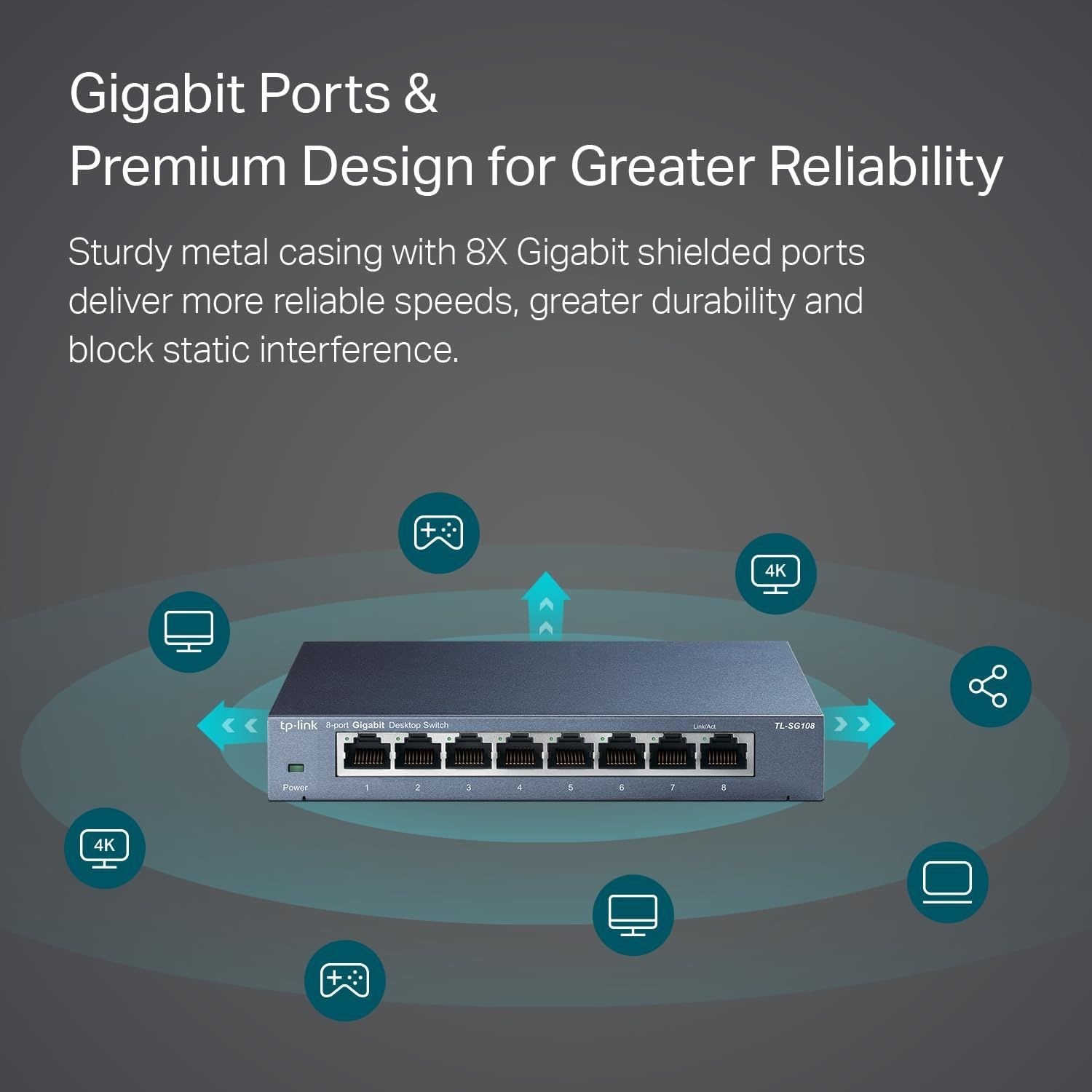 TP-Link 8 Port Gigabit Ethernet Network Switch – 8 Port, 1Gig, Black
