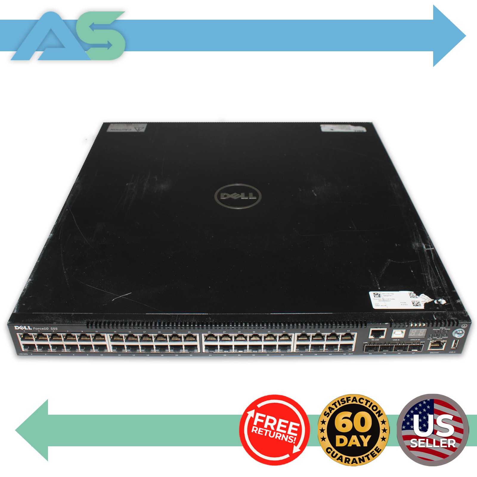 Dell Force10 S55T-AC-R 48-Port GbE 4x10GbE SFP+ Gigabit Ethernet Network Switch