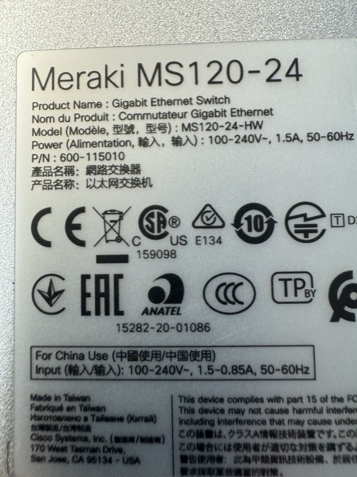 Cisco Meraki MS120-24P-HW 24-Port Gigabit Cloud Managed PoE Switch UNCLAIMED