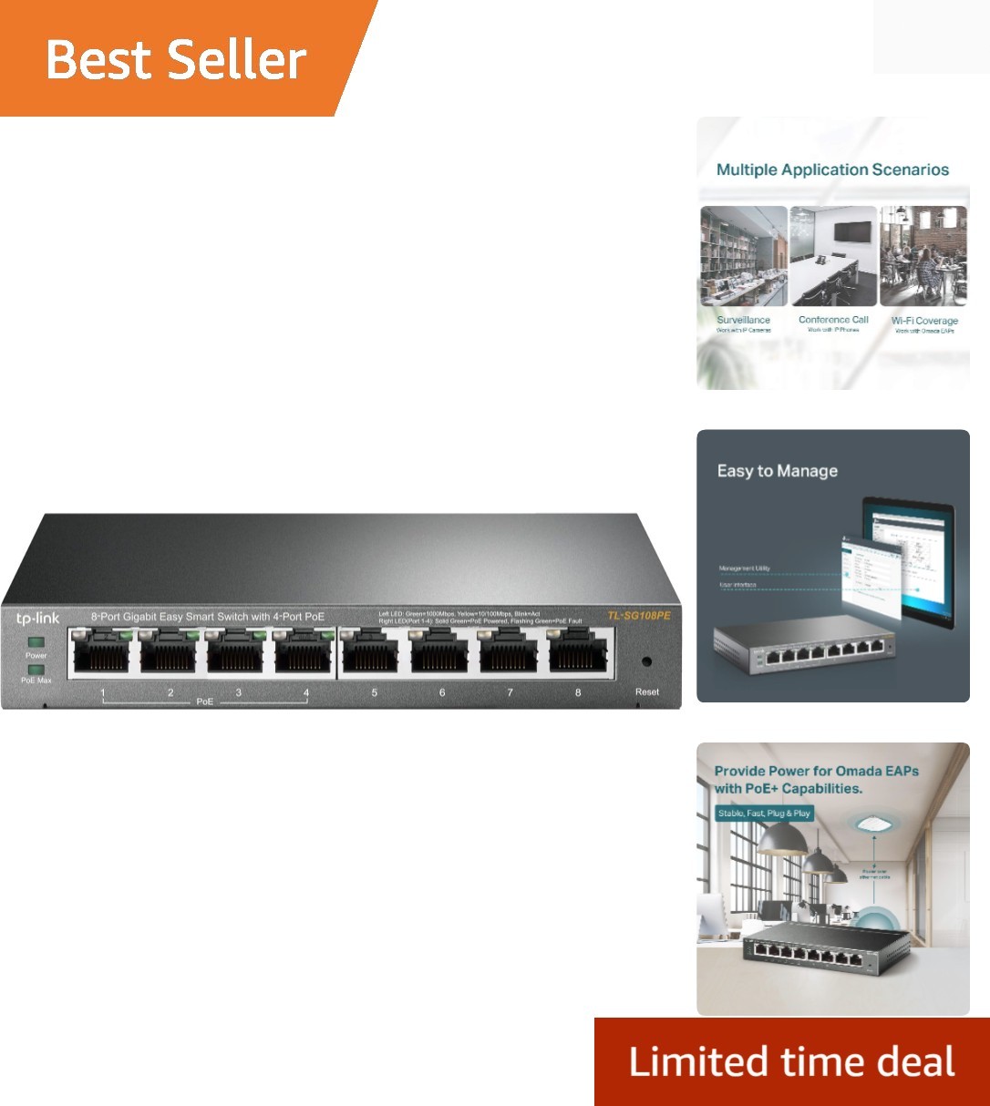 TL-SG108PE V3 | 8 Port Gigabit PoE Switch | Easy Smart Managed | 4 PoE+ Ports…