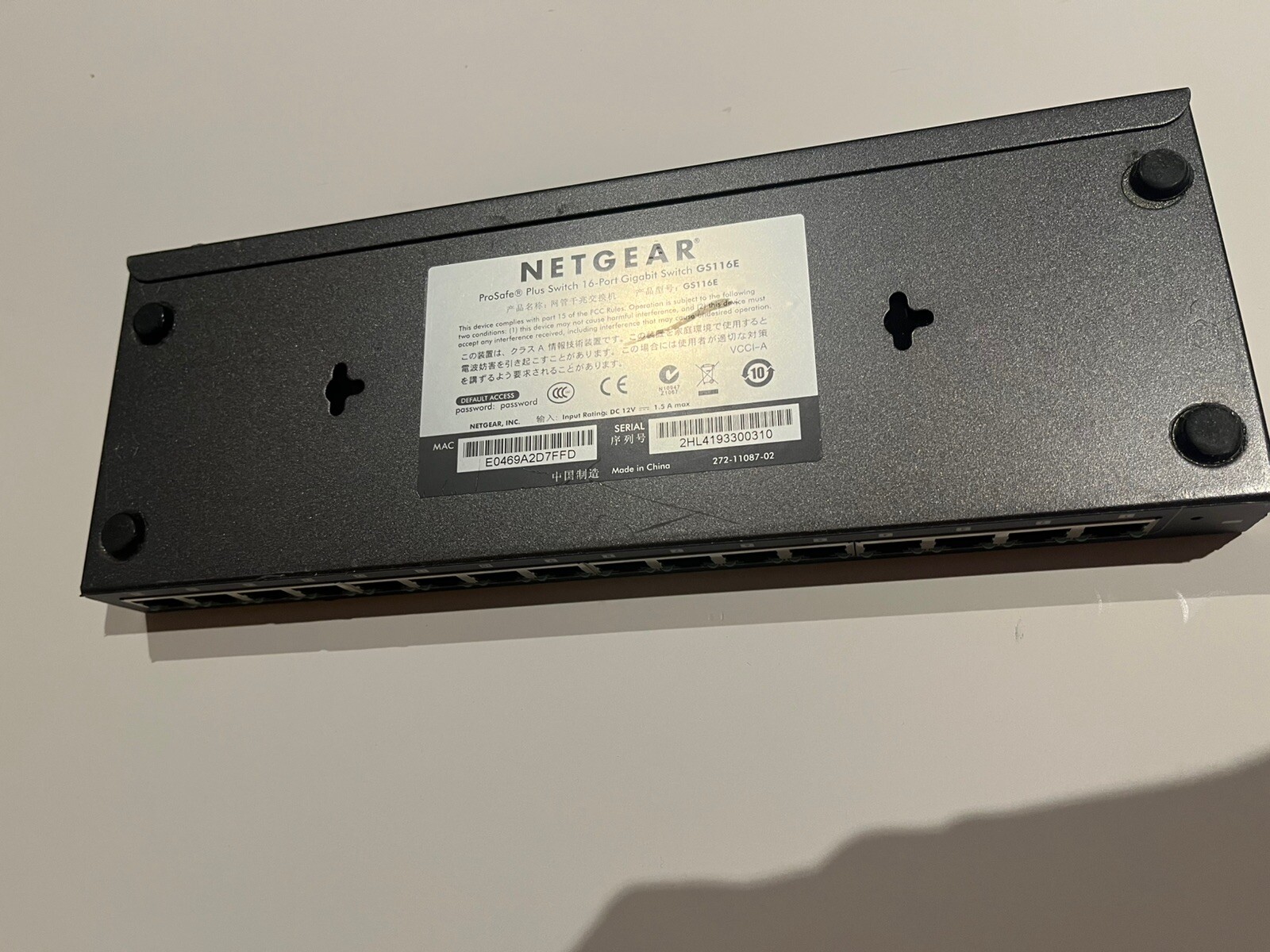 Netgear ProSafe Plus Switch GS116E with AC Adapater