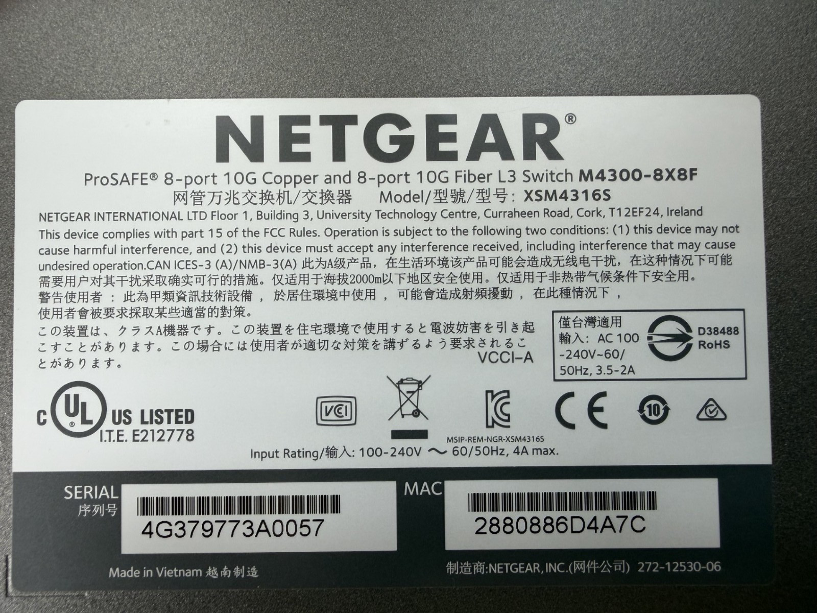 NETGEAR 10GbE 16 Port Managed Ethernet Switch M4300-8X8F XSM4316S100NES