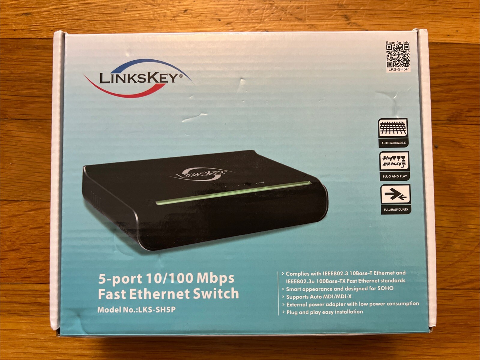 LinksKey LKS-SH5P 5-Port 10/100 Mbps fast ethernet switch full/half duplex used