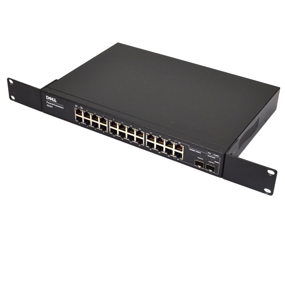 Dell PowerConnect 2824 24-Port Ethernet Switch – With Power Cable and Rack Ears