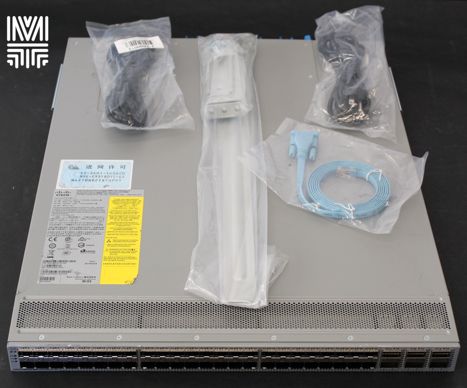 CISCO Nexus N9K-C93180YC-EX 48 PORT 10/25GbE SFP+ 6PORT 100G Switch, w/Rail Kit