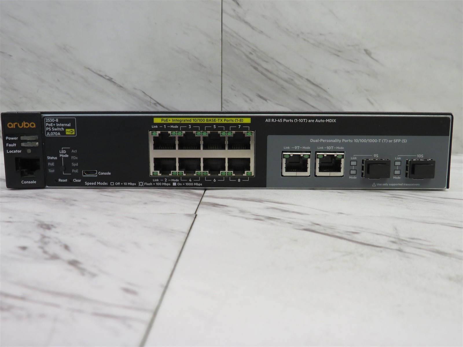 2 Lot HP Aruba 2530-8 PoE+ JL070A Internal PS 8 Port Fast Ethernet Switch JL070A