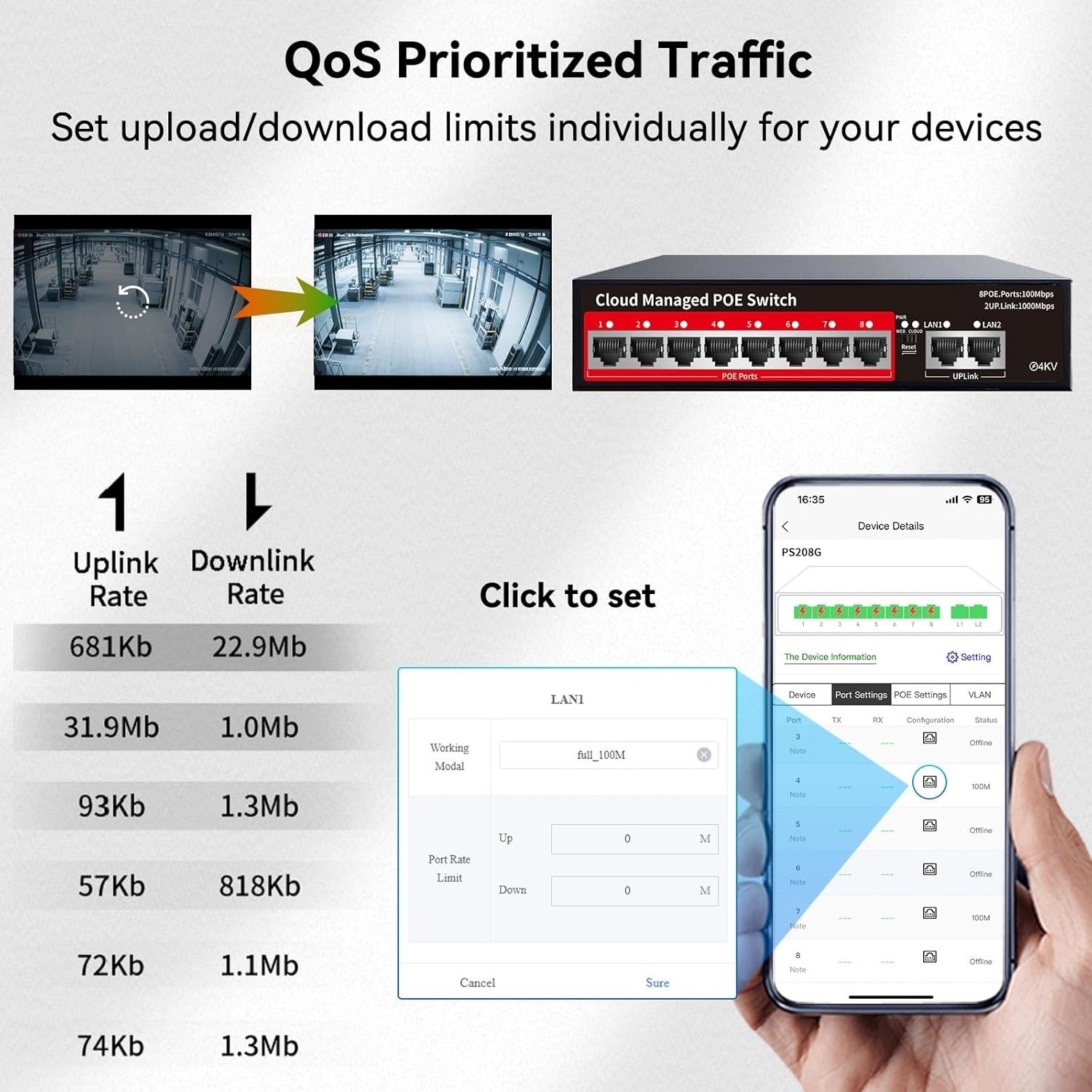 Compact 8 Port Managed Ethernet PoE Switch – 120W, Fanless, Wall Mountable