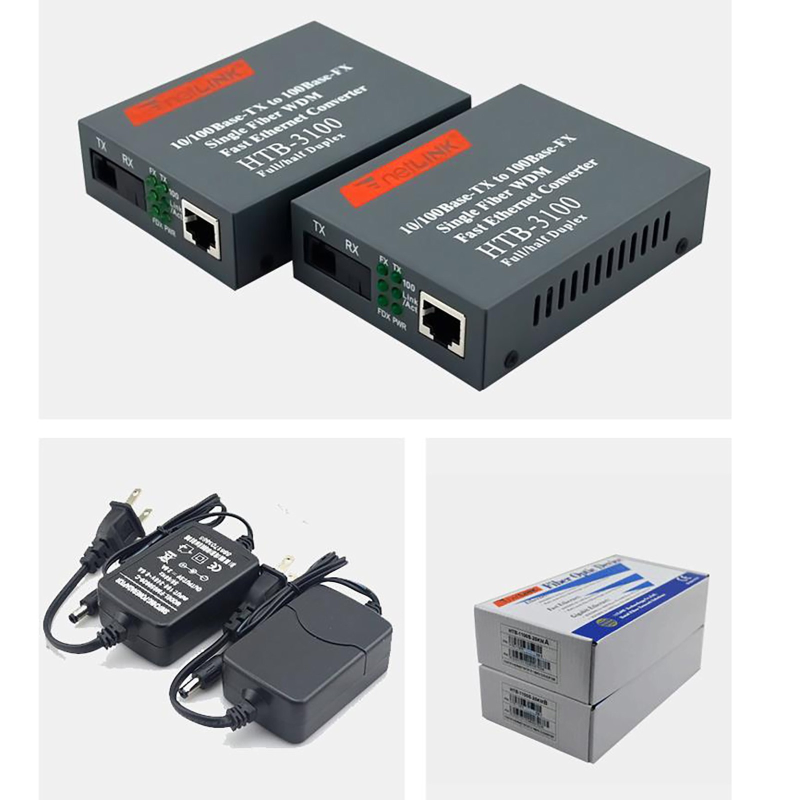1 Pair 25KM Fiber Media Converter Gigabit 10/100/1000M SM Single Fiber SC Port