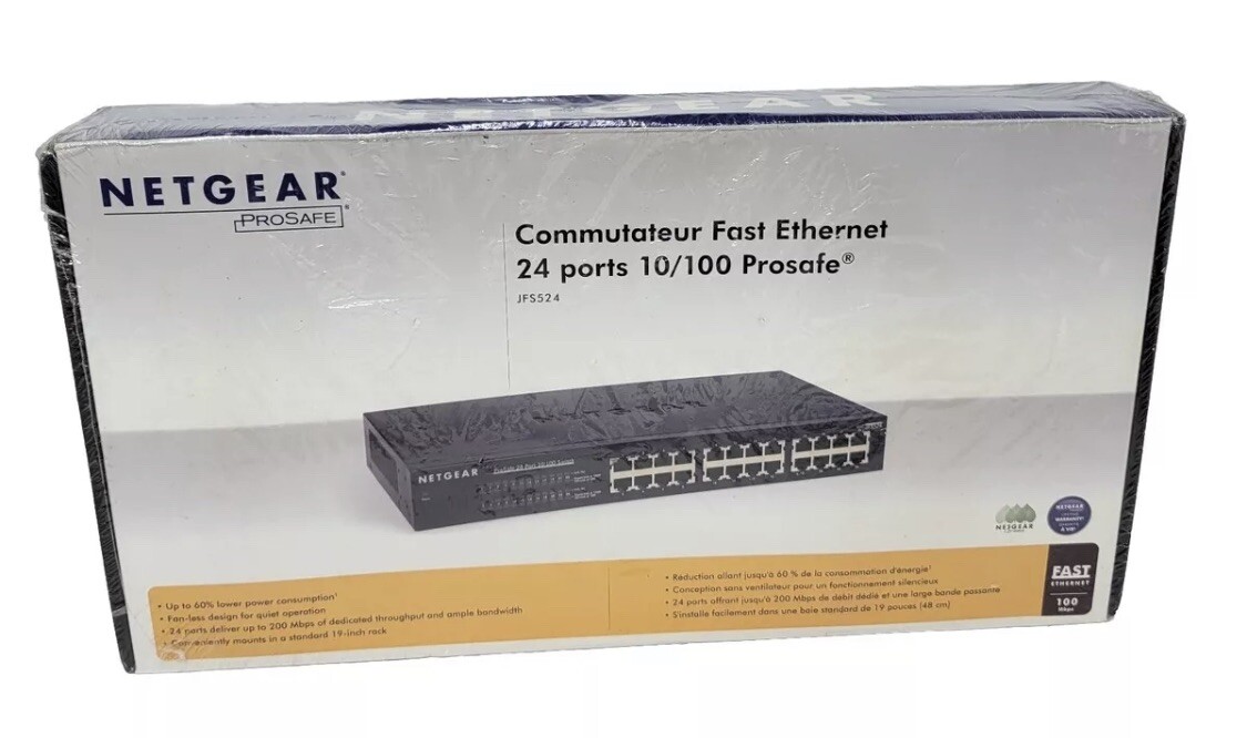 Sealed! NetGear Unmanaged ProSafe JFS524 24 Port 10/100Mbps Ethernet Switch