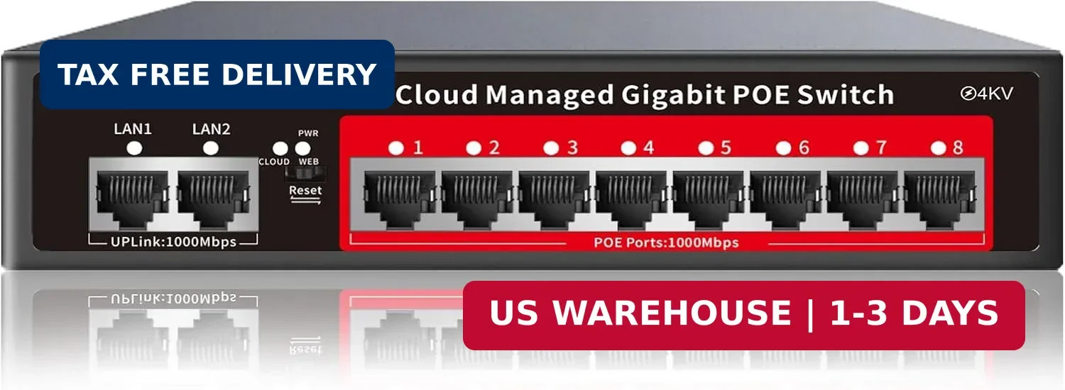 8 Port Gigabit PoE Switch with 2 Gigabit Uplink, 120W Built-in Power, 802.3af/