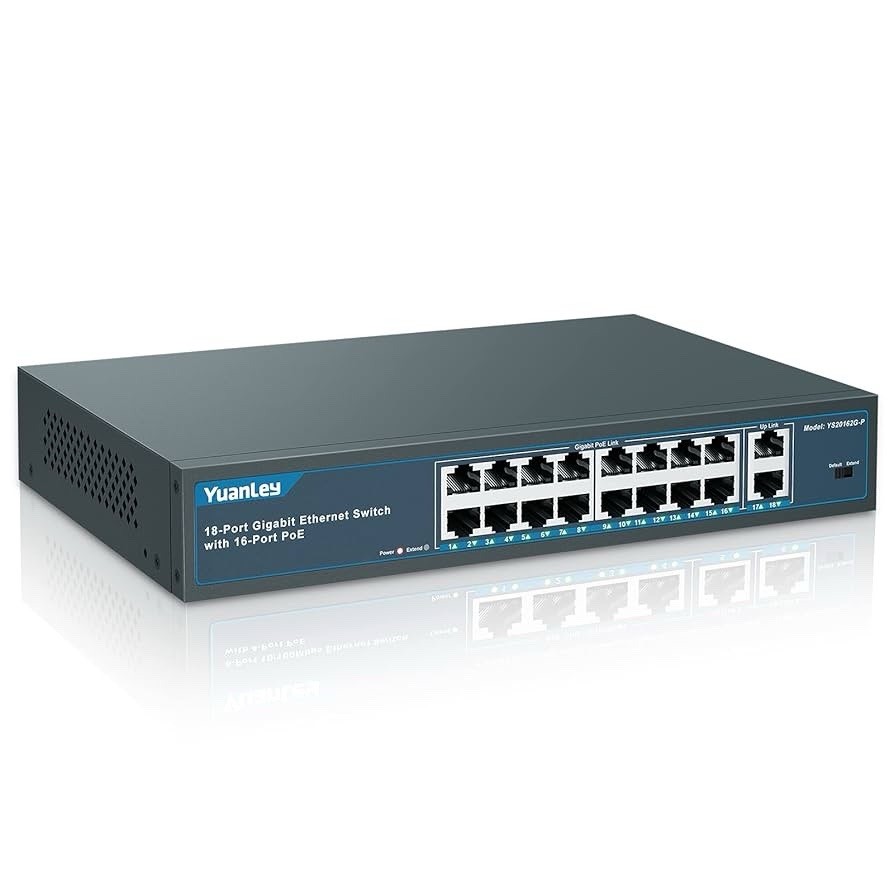 16 Port Poe Switch with 2 Gigabit Uplink16 Poe+ Port 10/100Mbps Network Switch