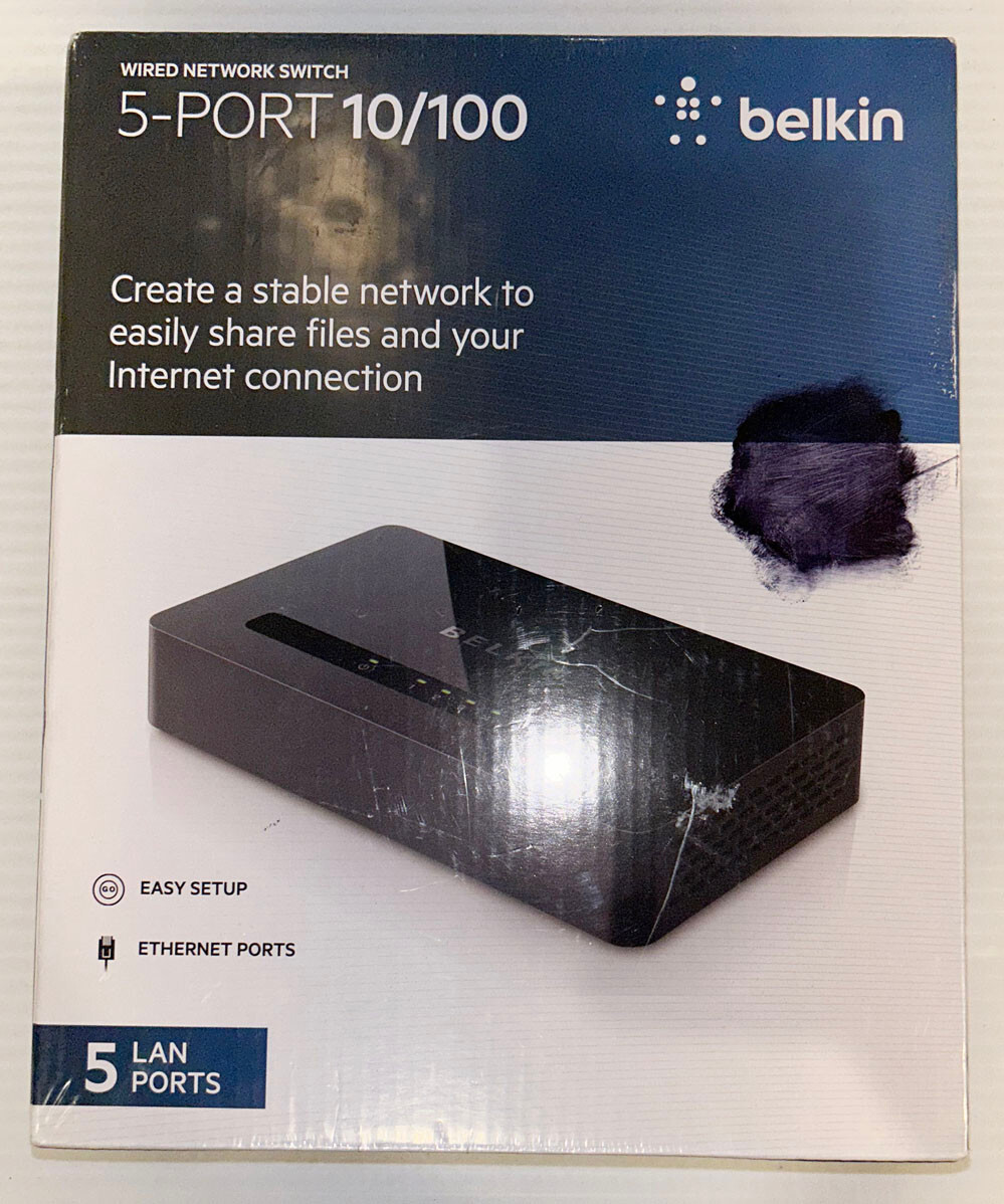 Belkin 5-Port 10/100 Wired Network Switch NIB. 5 Lan Ports!