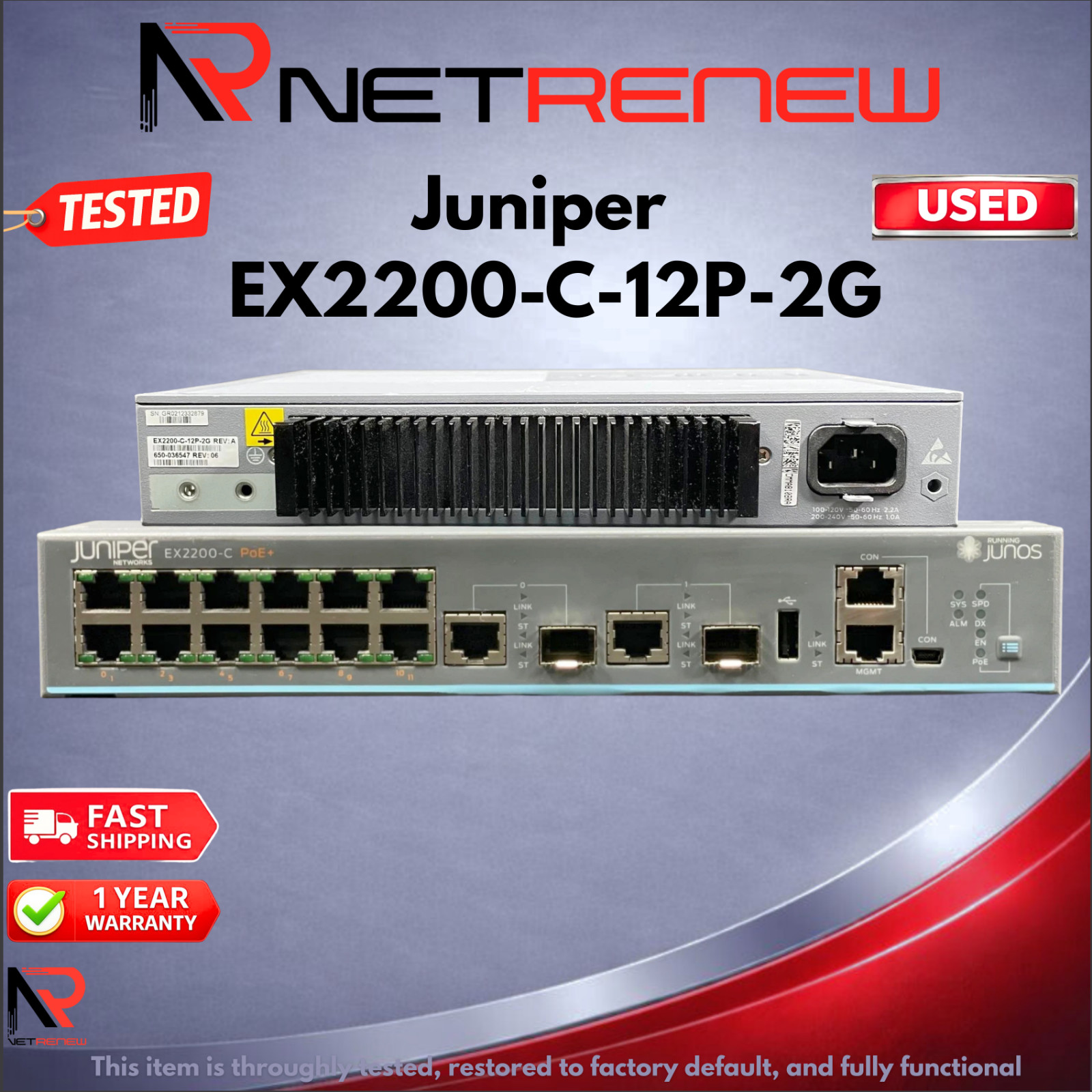 Juniper EX2200-C-12P-2G Compact Managed 12 Port PoE+ Switch